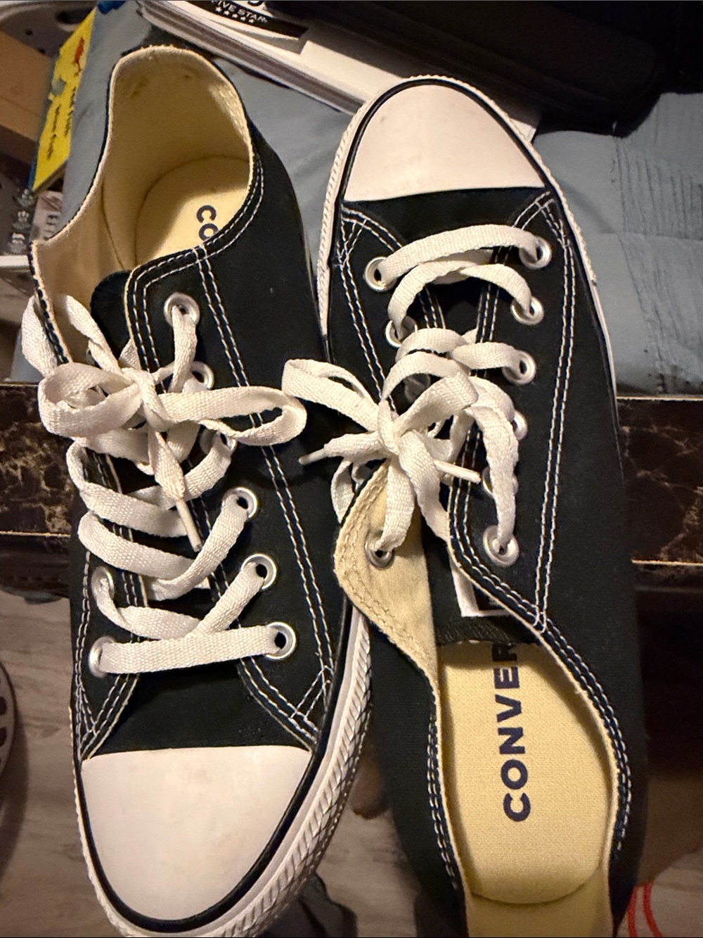 Converse Low-Top Canvas Sneakers in Forest Green and White
